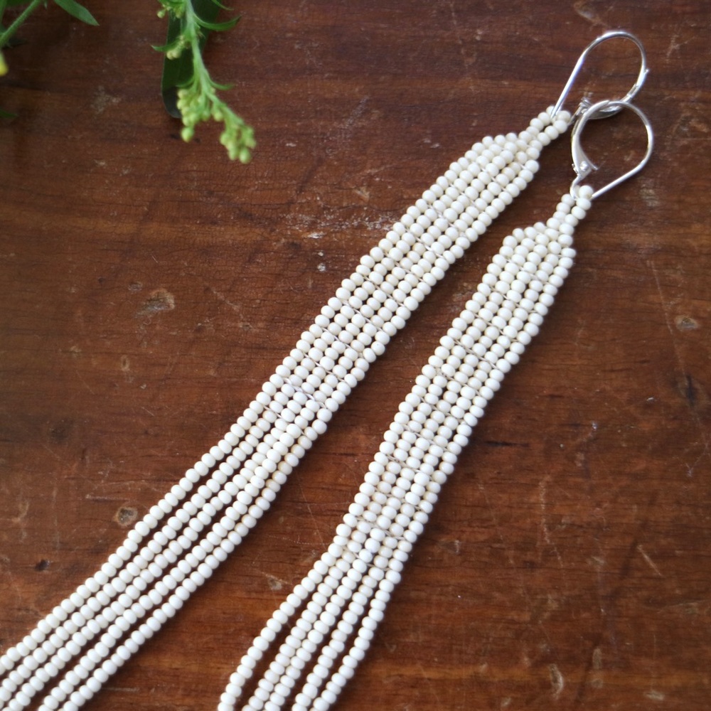 HANDMADE GLASS EARRINGS | Marrow Small Batch Handwoven Seed Bead Fringe Earrings